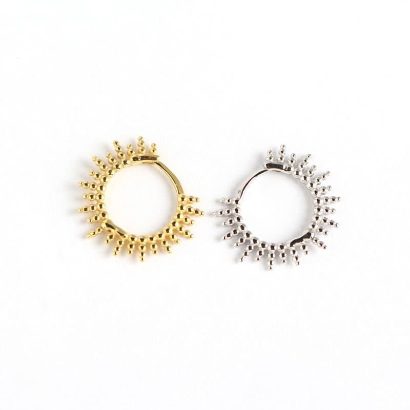 Beads Sun Circle 925 Sterling Silver Huggie Hoop Earrings