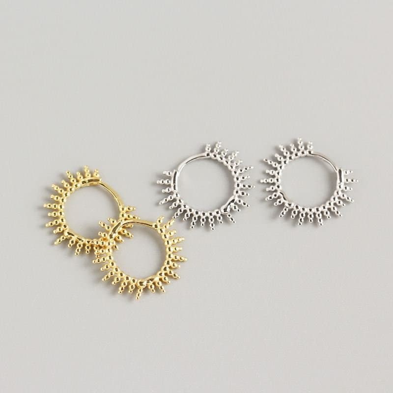 Beads Sun Circle 925 Sterling Silver Huggie Hoop Earrings