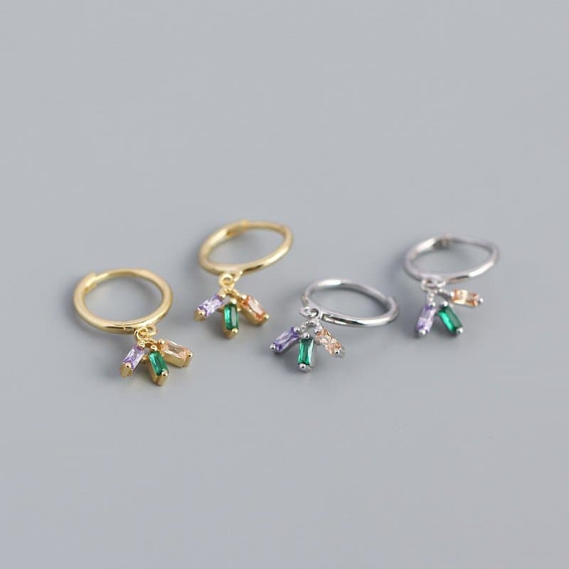 Colourful CZ Flower 925 Sterling Silver Hoop Earrings
