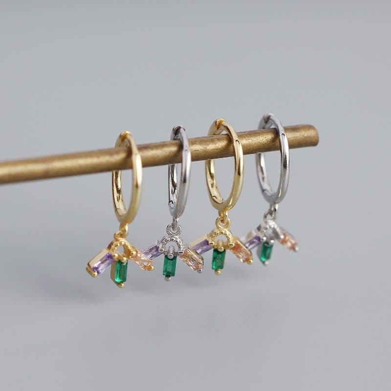 Colourful CZ Flower 925 Sterling Silver Hoop Earrings