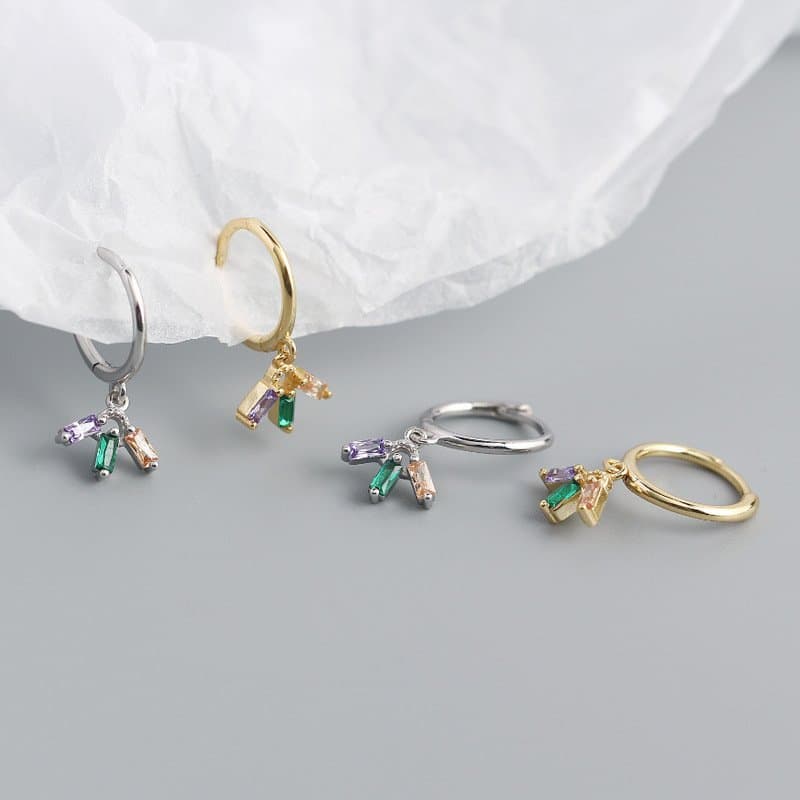 Colourful CZ Flower 925 Sterling Silver Hoop Earrings