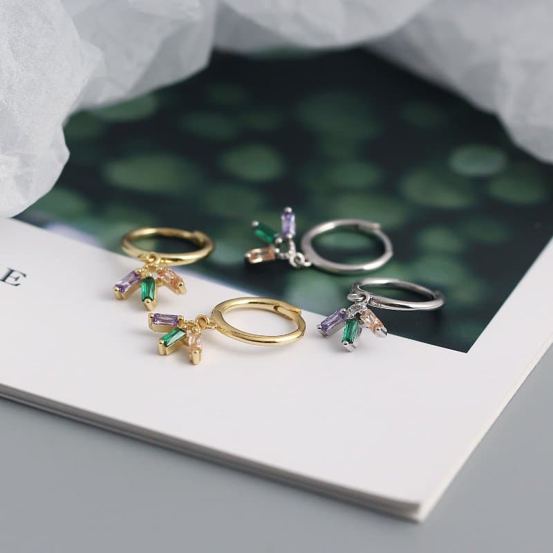 Colourful CZ Flower 925 Sterling Silver Hoop Earrings