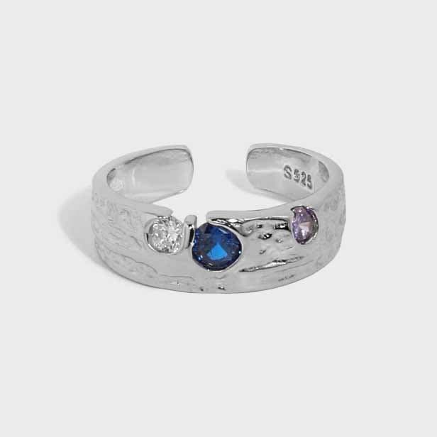 Colourful Irregular CZ 925 Sterling Silver Adjustable Ring