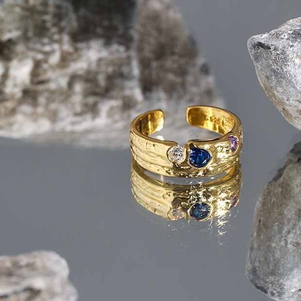 Colourful Irregular CZ 925 Sterling Silver Adjustable Ring