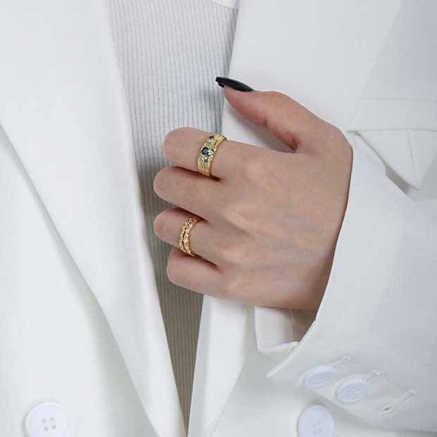 Colourful Irregular CZ 925 Sterling Silver Adjustable Ring