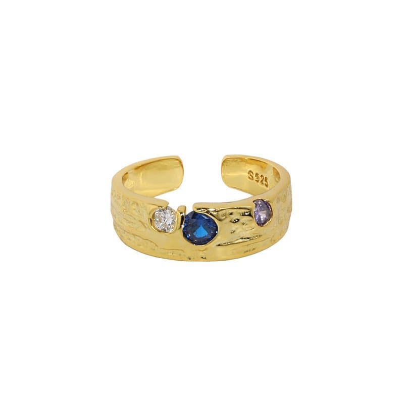 Colourful Irregular CZ 925 Sterling Silver Adjustable Ring