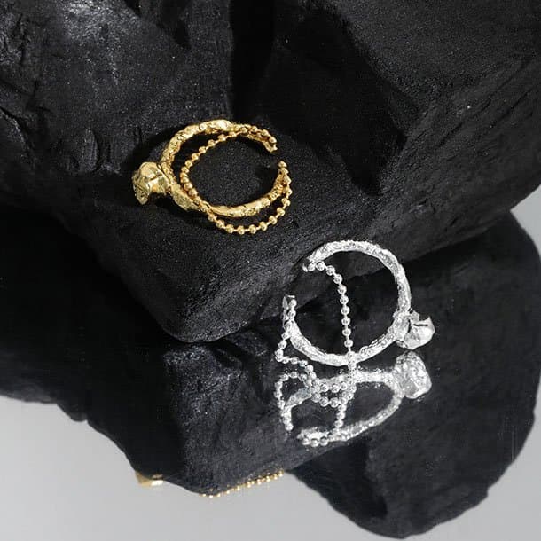 Double Layer Beads 925 Sterling Silver Adjustable Ring