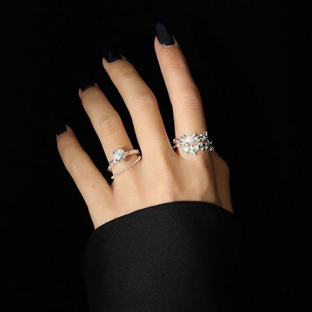 Double Layer Beads 925 Sterling Silver Adjustable Ring