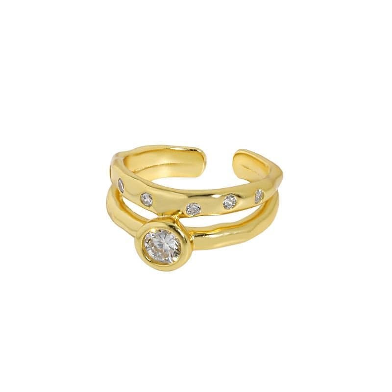 Double Layer CZ 925 Sterling Silver Adjustable Ring