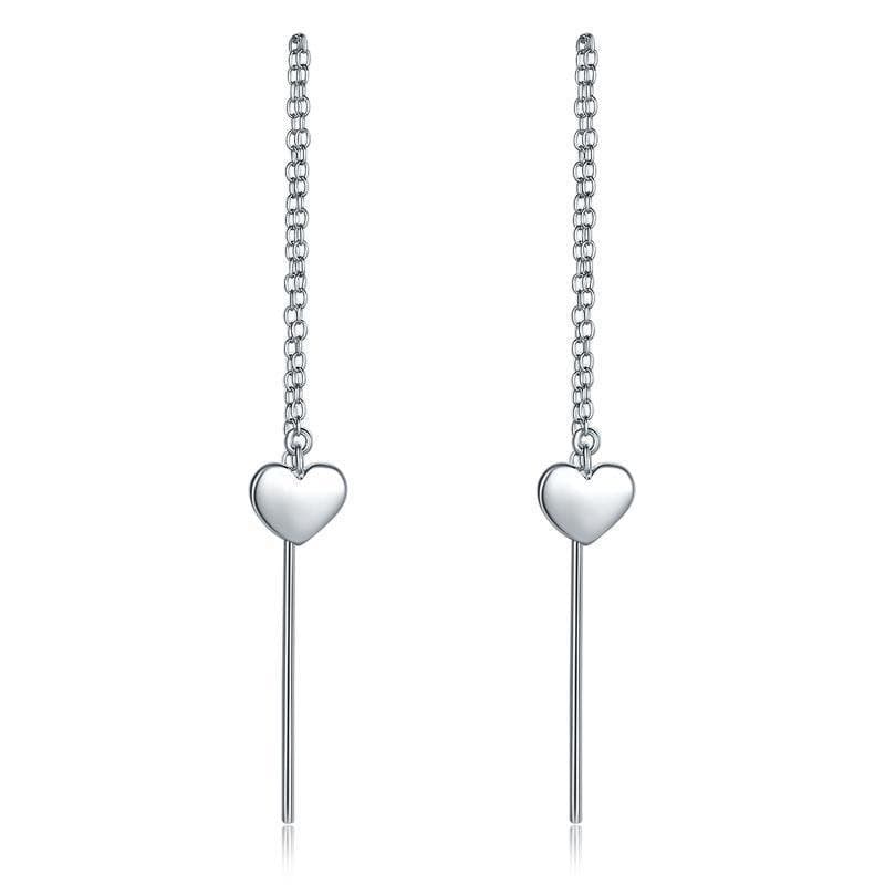 Dangle Drop Heart Sterling Silver Earrings