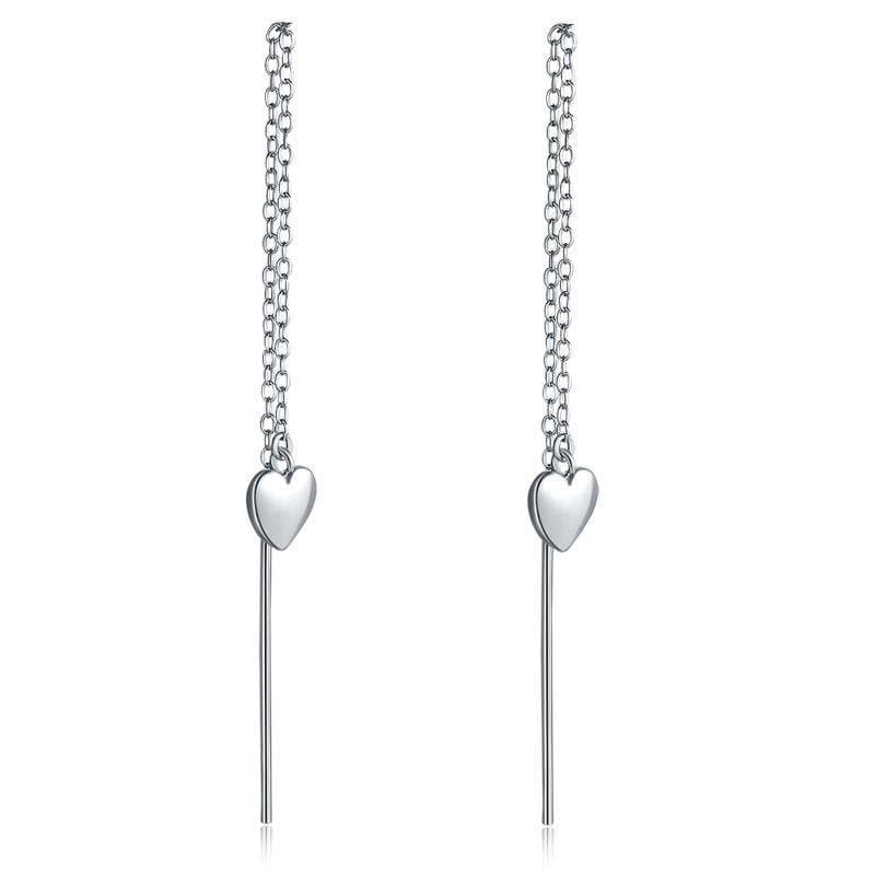 Dangle Drop Heart Sterling Silver Earrings