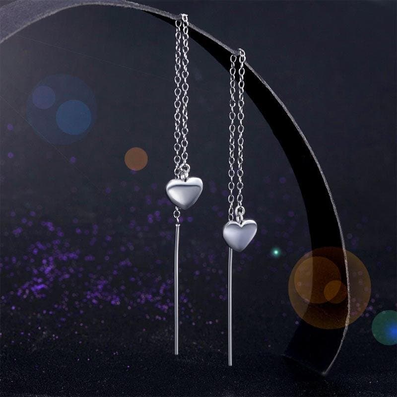 Dangle Drop Heart Sterling Silver Earrings