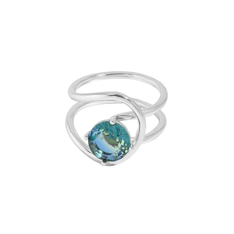 Double Layer Scenery Stone 925 Sterling Silver Adjustable Ring