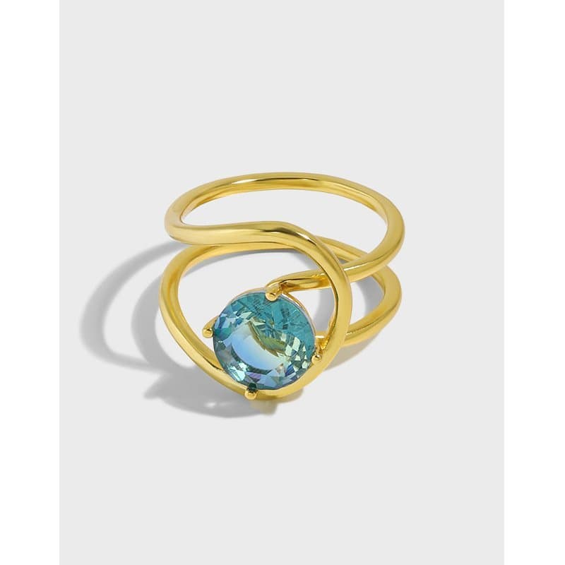 Double Layer Scenery Stone 925 Sterling Silver Adjustable Ring