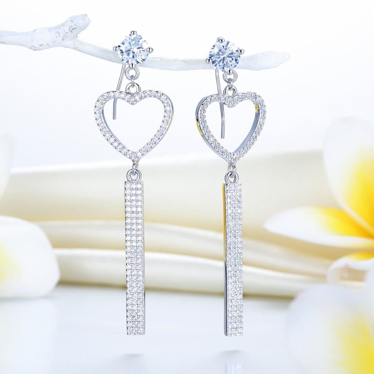 Dangle Heart Sterling Silver Earrings