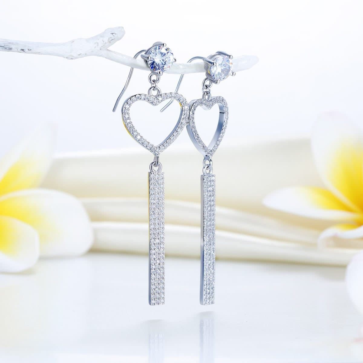 Dangle Heart Sterling Silver Earrings