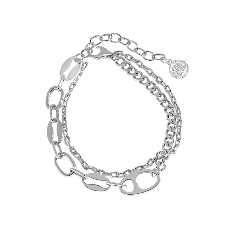 Double Layers Pig Nose Curb Chain 925 Sterling Silver Bracelet
