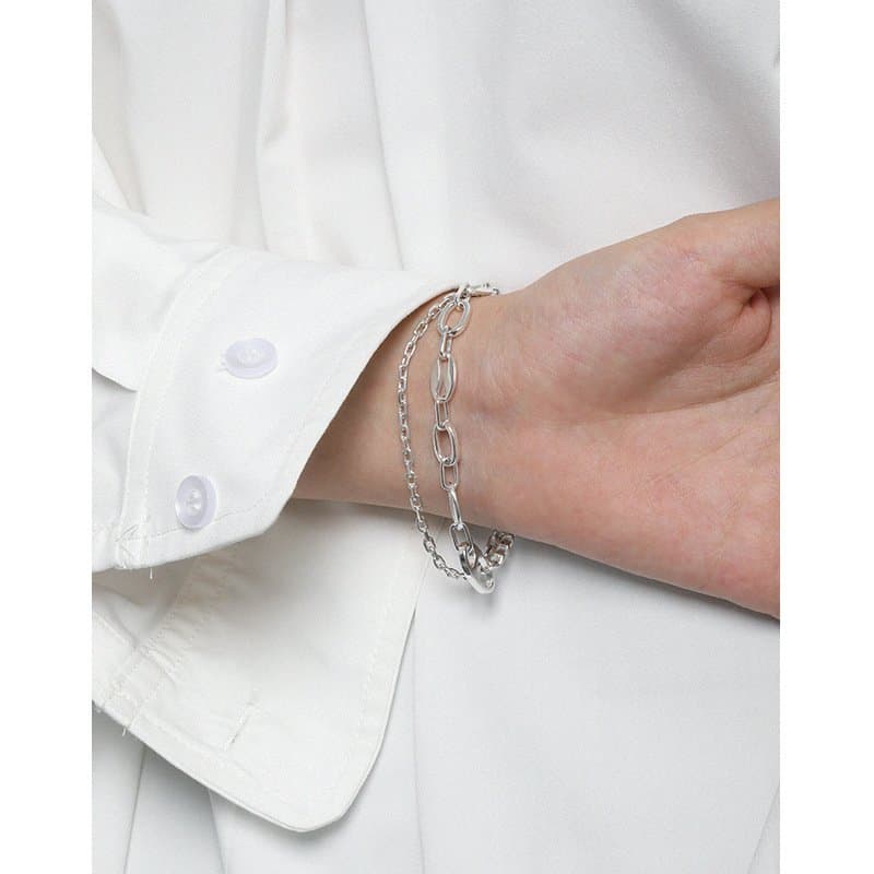 Double Layers Pig Nose Curb Chain 925 Sterling Silver Bracelet