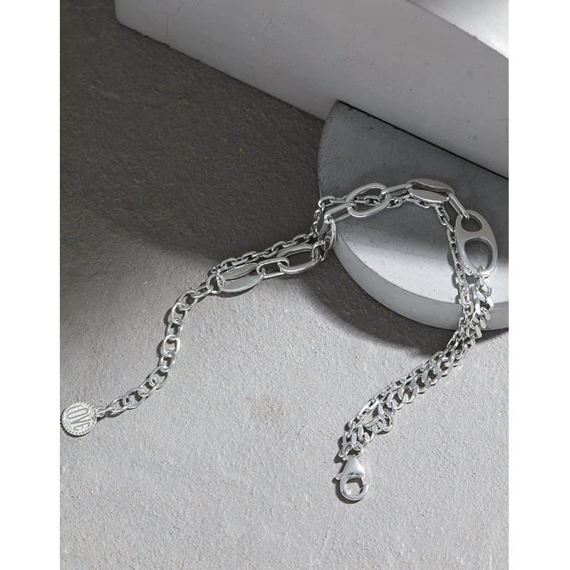 Double Layers Pig Nose Curb Chain 925 Sterling Silver Bracelet