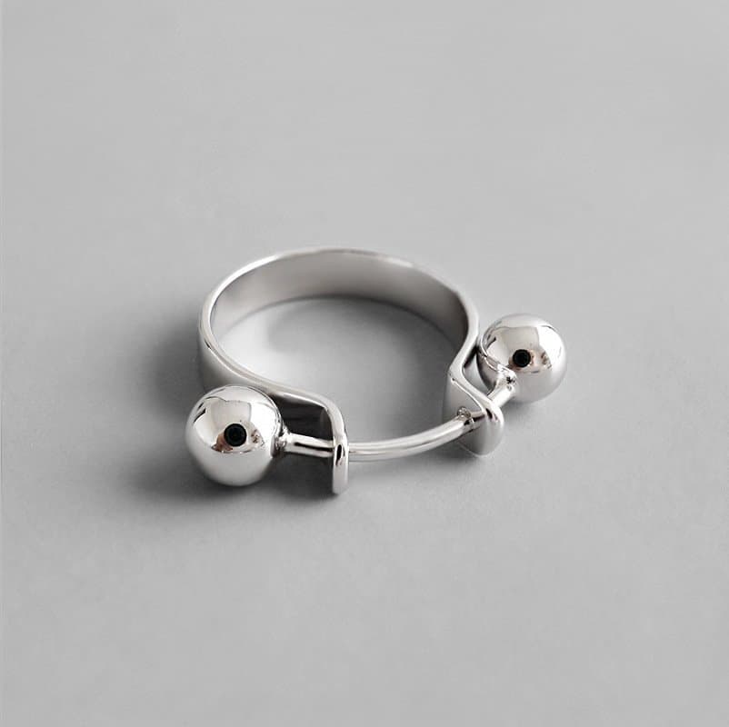 Geometric Double Beads 925 Sterling Silver Adjustable Ring