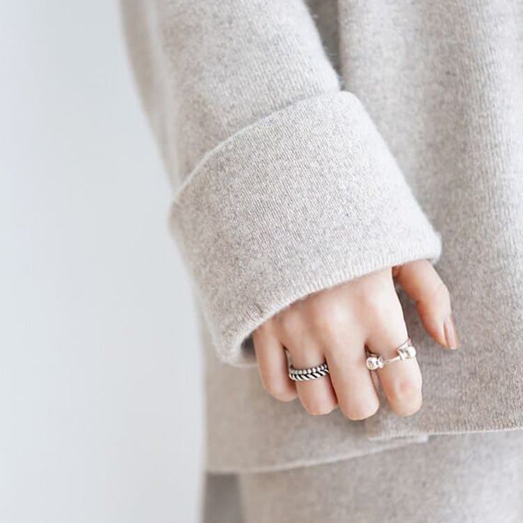 Geometric Double Beads 925 Sterling Silver Adjustable Ring