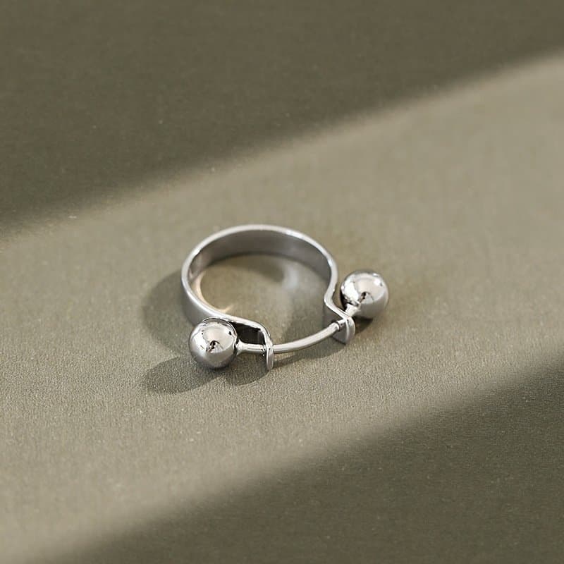 Geometric Double Beads 925 Sterling Silver Adjustable Ring