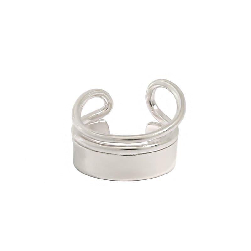 Geometric Double Lines Wide 925 Sterling Silver Adjustable Ring