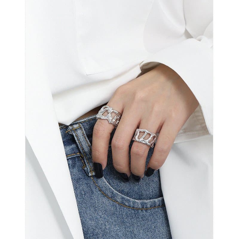 Hollow Branch Wide 925 Sterling Silver Adjustable Ring