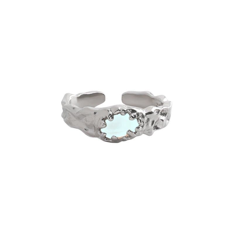 Irregular Created Moonstone River 925 Sterling Silver Adjustable Ring