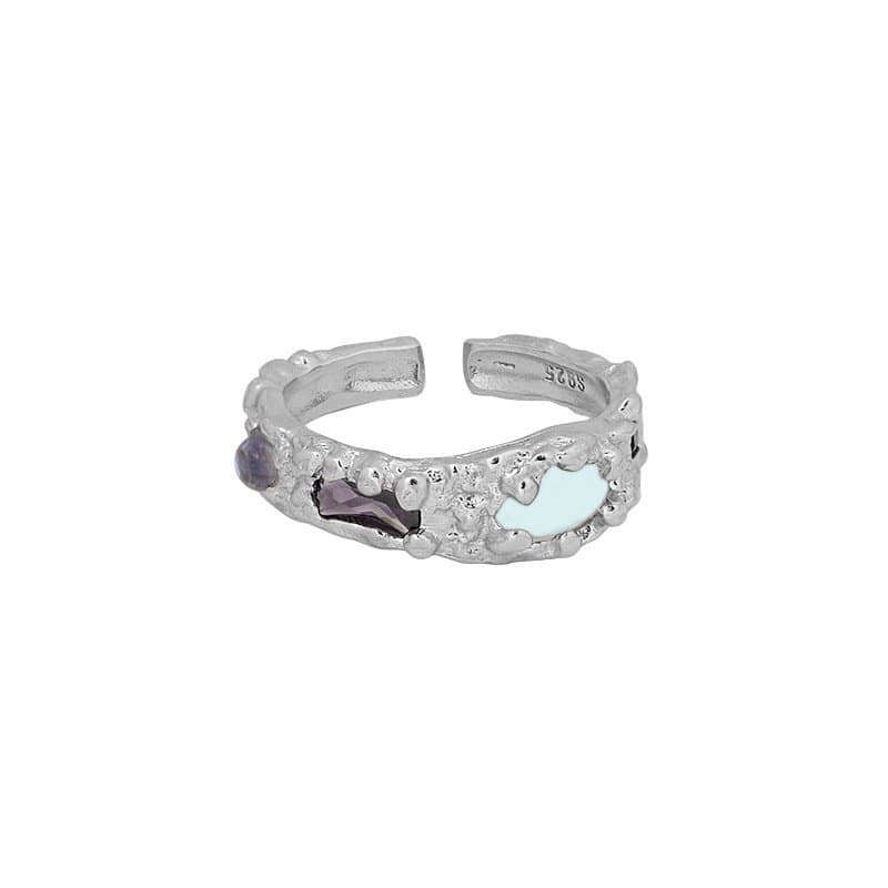 Irregular Created Moonstone River CZ Bubbles 925 Sterling Silver Adjustable Ring