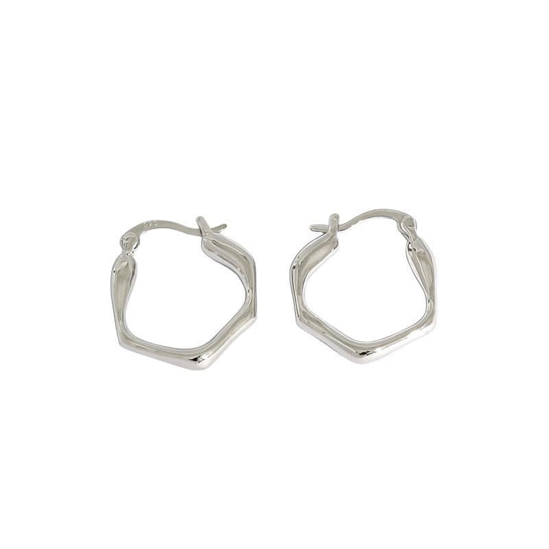 Irregular Geometric 925 Sterling Silver Hoop Earrings