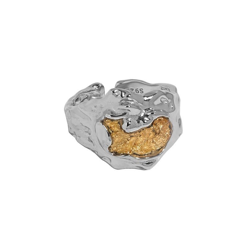 Irregular Golen Lake 925 Sterling Silver Adjustable Ring