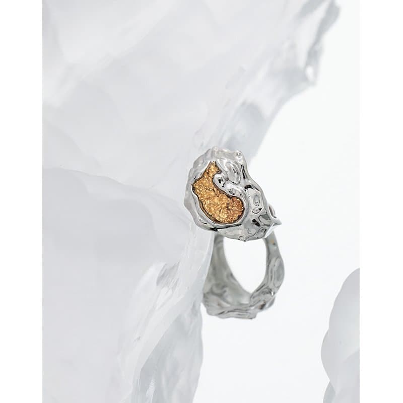 Irregular Golen Lake 925 Sterling Silver Adjustable Ring