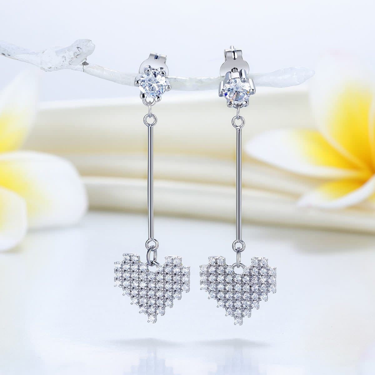 Dangle Heart Solid Sterling Silver Earrings