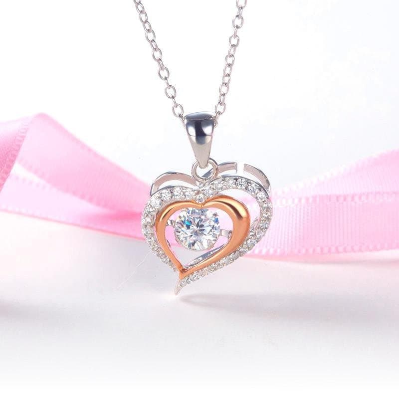 Double Heart Dancing Stone Pendant Necklace
