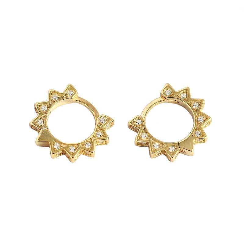 Punk CZ Gear Geometric Triangle 925 Sterling Silver Hoop Earrings