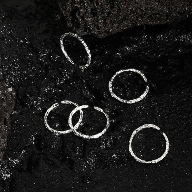 Tin Foil Texture Simple 925 Sterling Silver Adjustable Ring