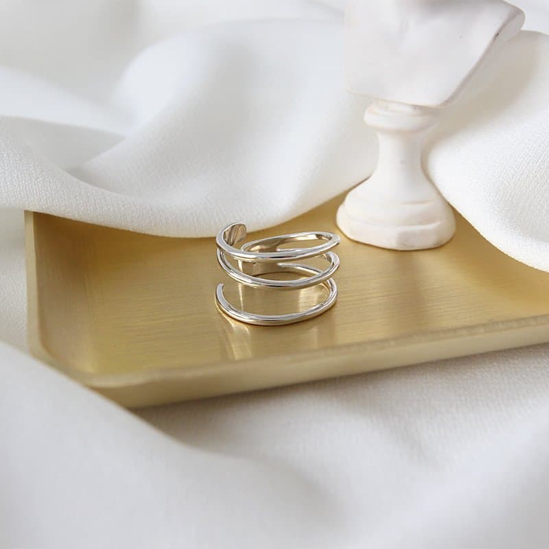 Triple Layers Hollow Wide 925 Sterling Silver Adjustable Ring
