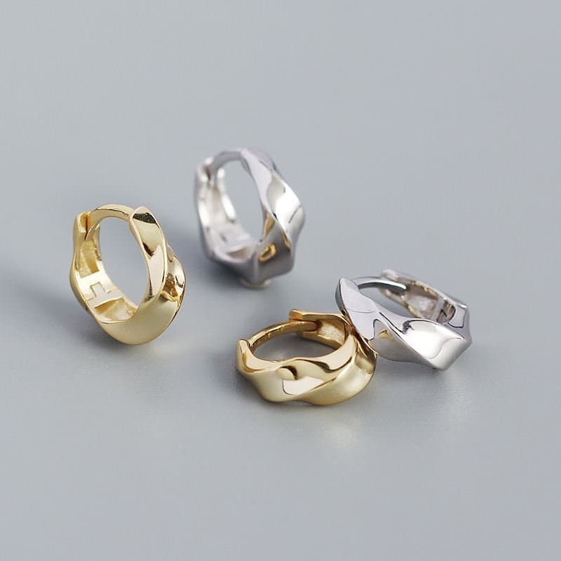 Twisted Geometric 925 Sterling Silver Huggie Hoop Earrings