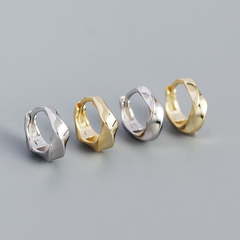 Twisted Geometric 925 Sterling Silver Huggie Hoop Earrings
