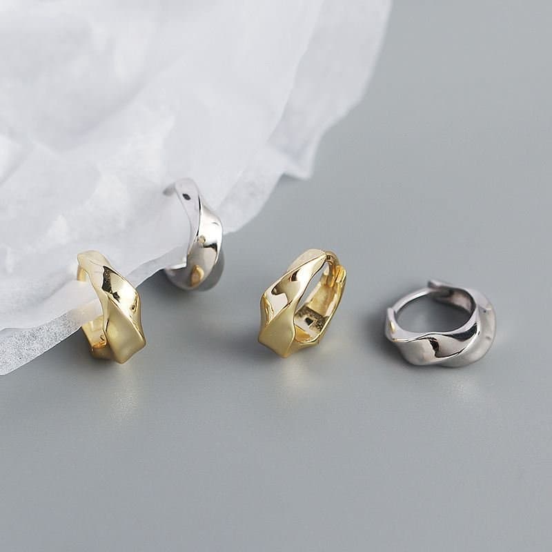 Twisted Geometric 925 Sterling Silver Huggie Hoop Earrings