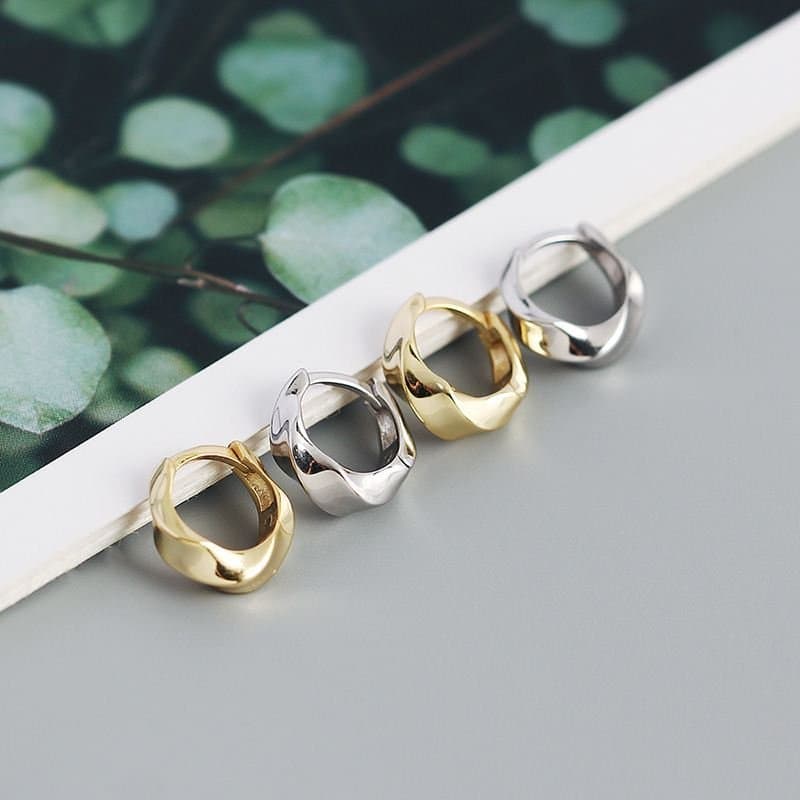 Twisted Geometric 925 Sterling Silver Huggie Hoop Earrings