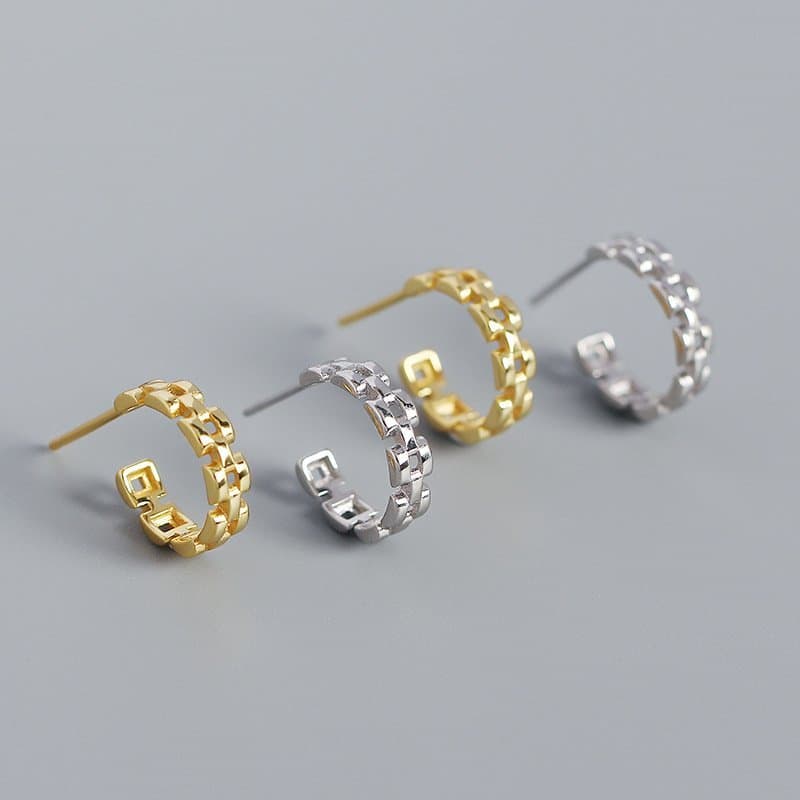 Watchband C Shape 925 Sterling Silver Stud Earrings