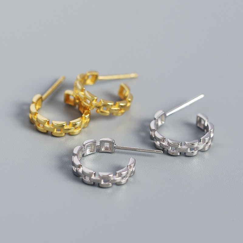 Watchband C Shape 925 Sterling Silver Stud Earrings