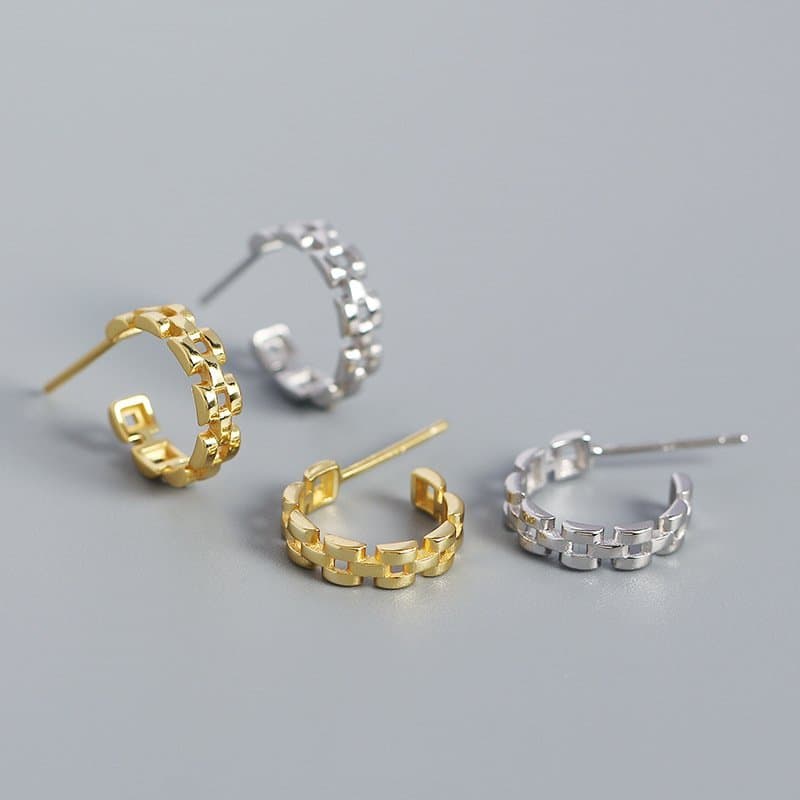 Watchband C Shape 925 Sterling Silver Stud Earrings