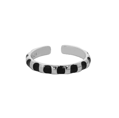Geometric Black Epoxy Spots 925 Sterling Silver Adjustable Ring