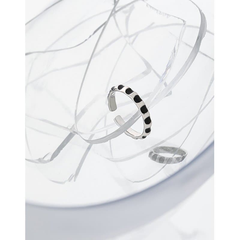 Geometric Black Epoxy Spots 925 Sterling Silver Adjustable Ring