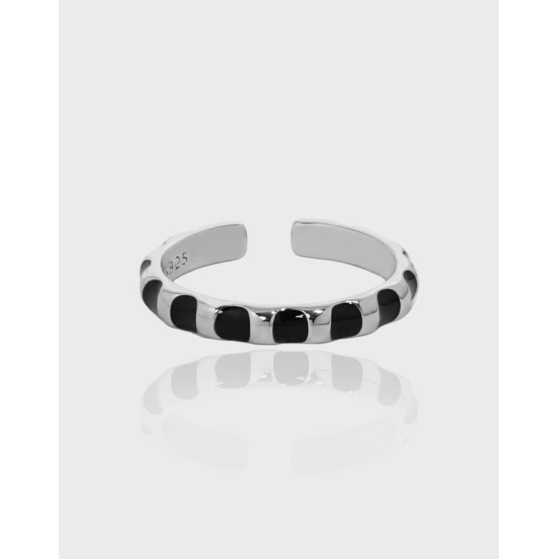 Geometric Black Epoxy Spots 925 Sterling Silver Adjustable Ring