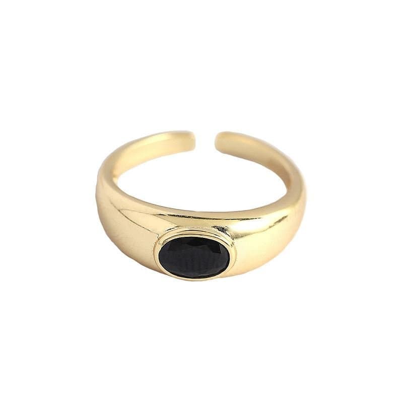 Geometric Black Oval Agate 925 Sterling Silver Adjustable Ring