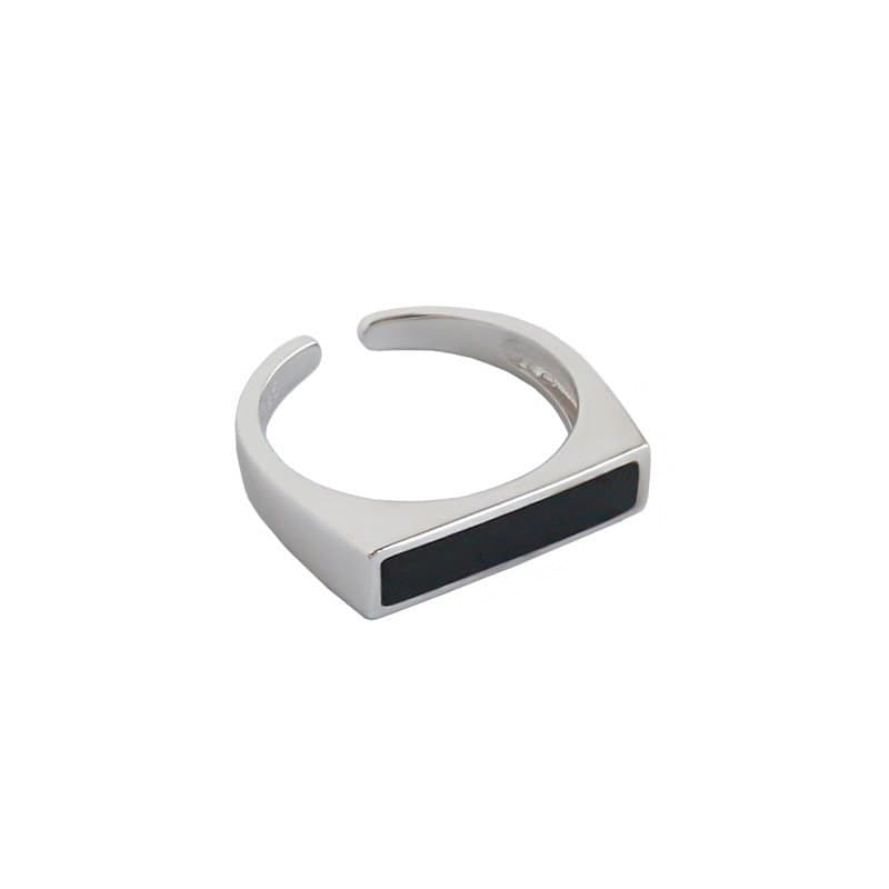 Geometric Black Rectangle 925 Sterling Silver Adjustable Ring